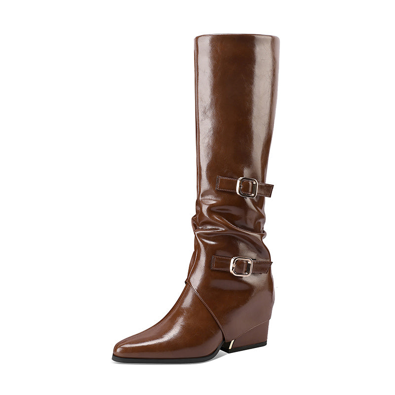 LeatherLux Chic Round Toe Winter Boots