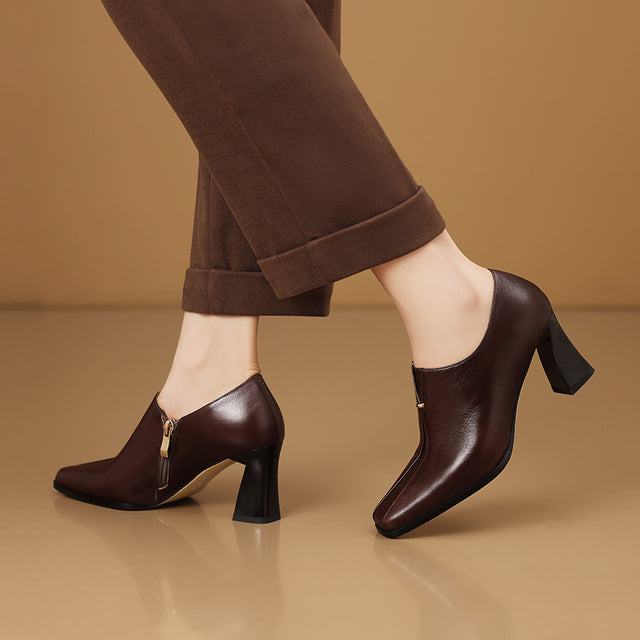 Chic LeatherLux Square Toe Thick Heels