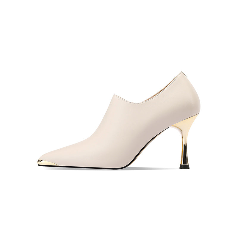 Chic Leather Pointed Toe Slip-on Pumps