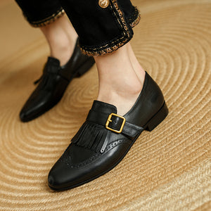 Autumn Chic Leather Brogue Buckle Flats