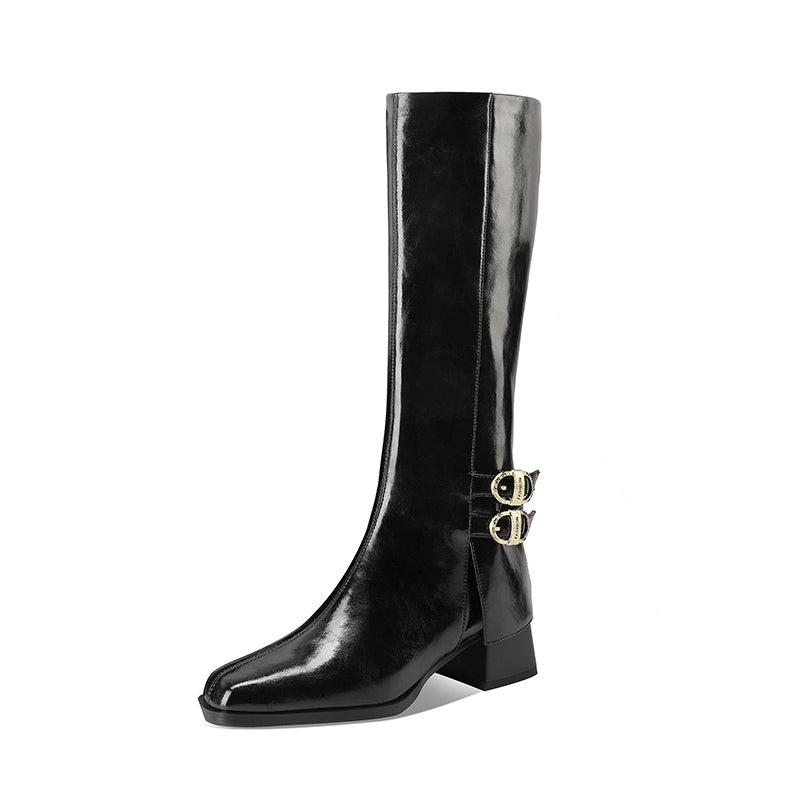 LeatherLux Chic Square Toe Winter Boots