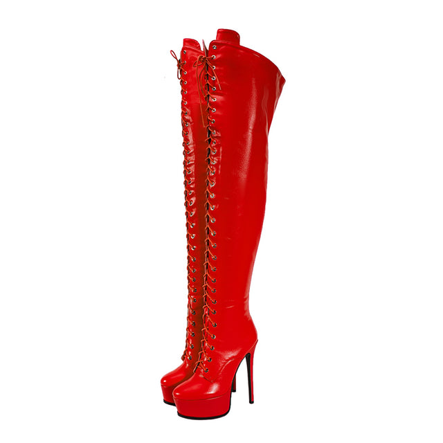 LuxeExo Pointed Toe High Heel Platform Long Boots