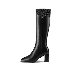 LeatherLux Chic Square Toe Winter Boots