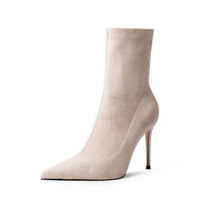 Luxury Flock Thin Heel Ankle Boots