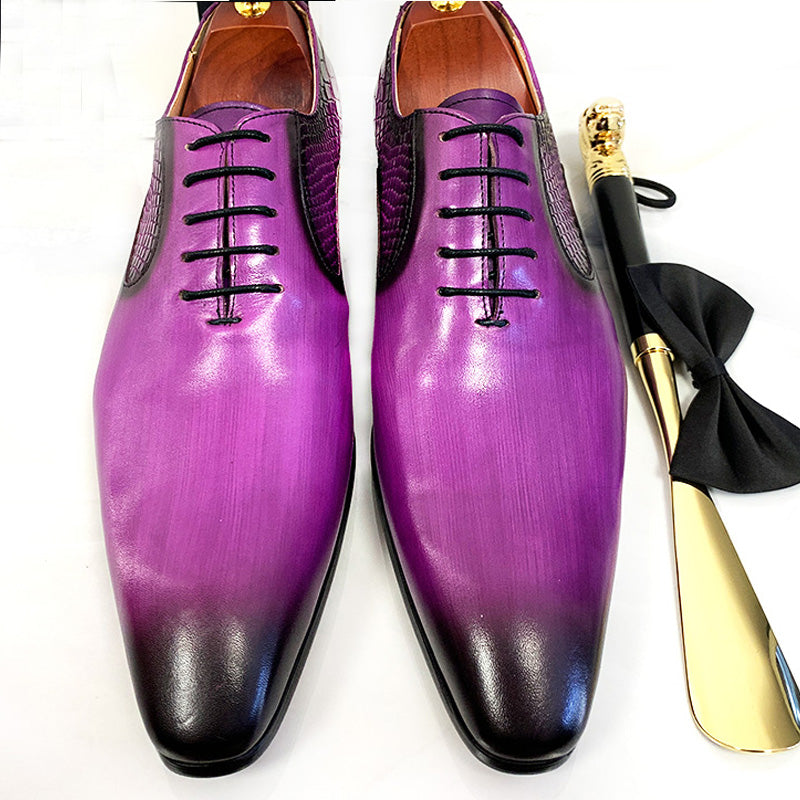 CrocEmbossed Luxury Leather Pointed Dress Shoes