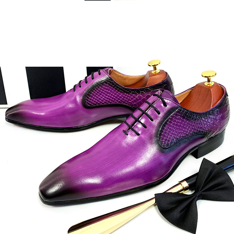 CrocEmbossed Luxury Leather Pointed Dress Shoes