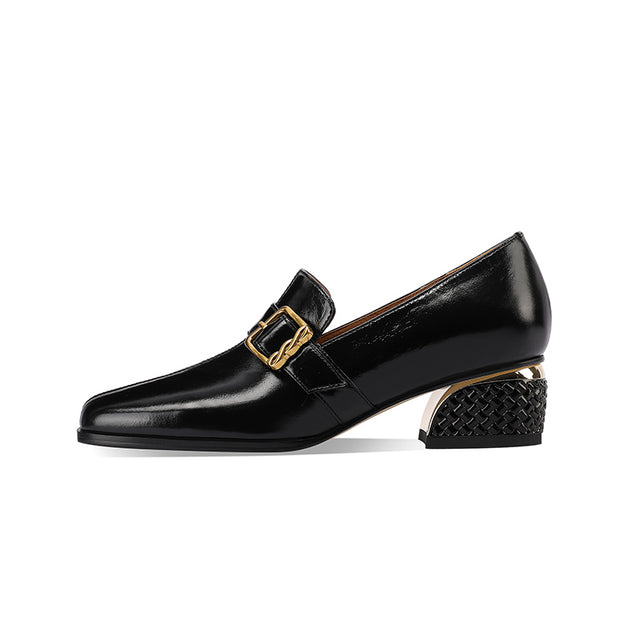 Chic LeatherLux Square Toe Low-med Heels