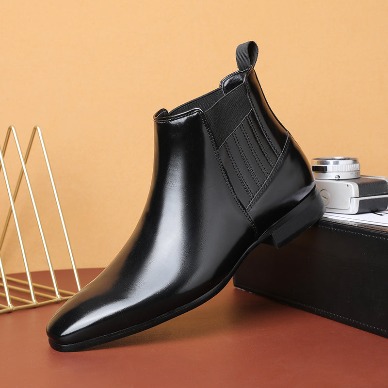 Luxe Serpent Leather Round Toe Chelsea Boots