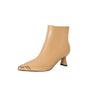 ChicZip Solid Leather Pointed Toe High Heel Boots