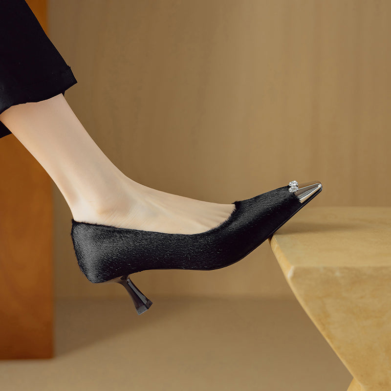 LuxLeather Chic Horsehair Square Toe Pumps