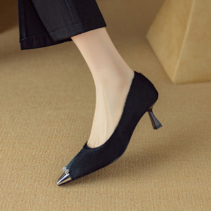 LuxLeather Chic Horsehair Square Toe Pumps