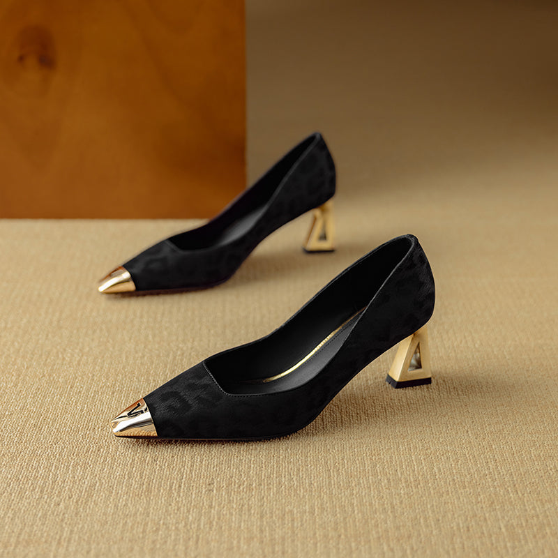 LuxLeather Chic Horsehair Square Toe Pumps