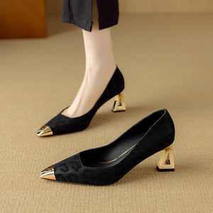 LuxLeather Chic Horsehair Square Toe Pumps