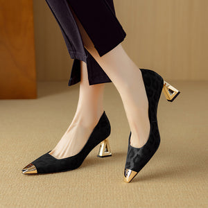 LuxLeather Chic Horsehair Square Toe Pumps