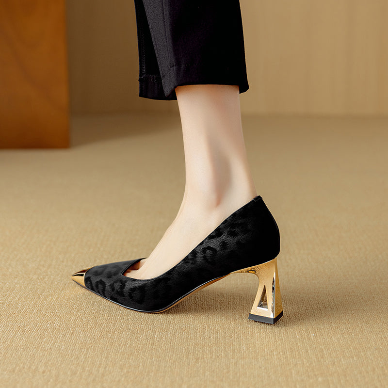 LuxLeather Chic Horsehair Square Toe Pumps