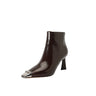 Chic Cow Leather Square Toe High Heeled Boots