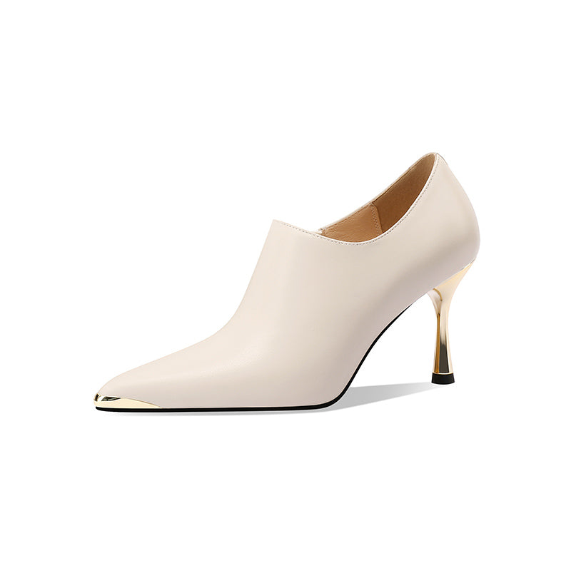 Chic Leather Pointed Toe Slip-on Pumps