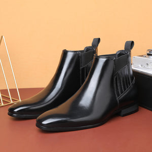 Luxe Serpent Leather Round Toe Chelsea Boots