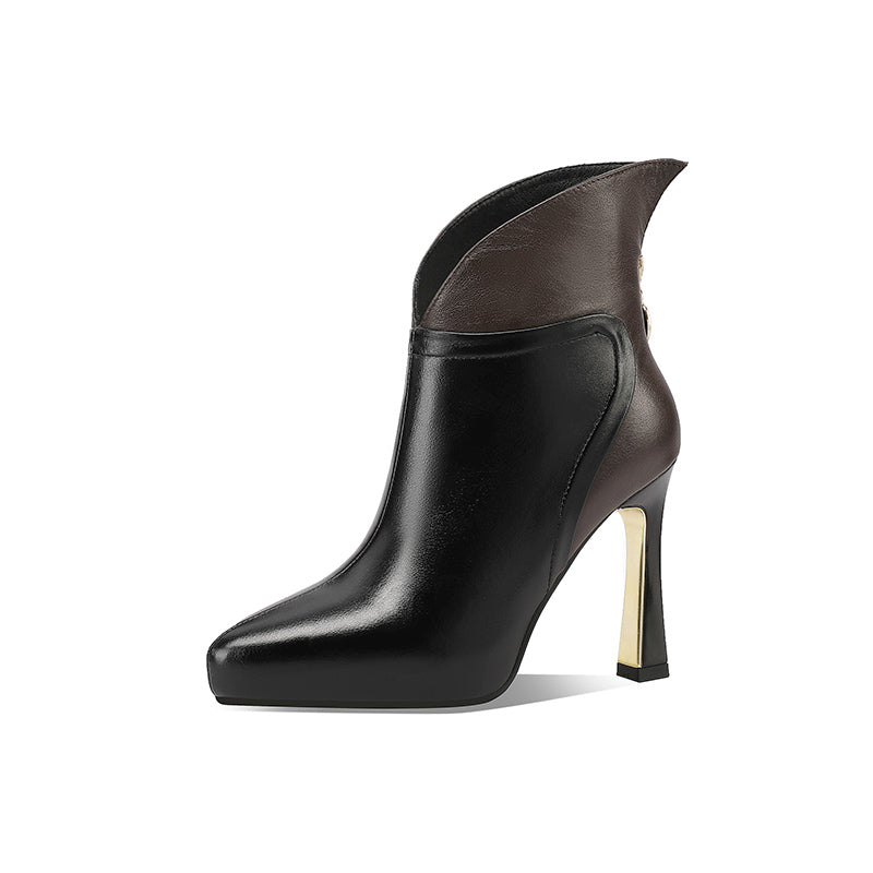 AlliChic Pointed Toe Platform Heel Ankle Boots