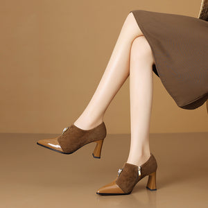 Chic LeatherLux Pointed Toe Thick Heels