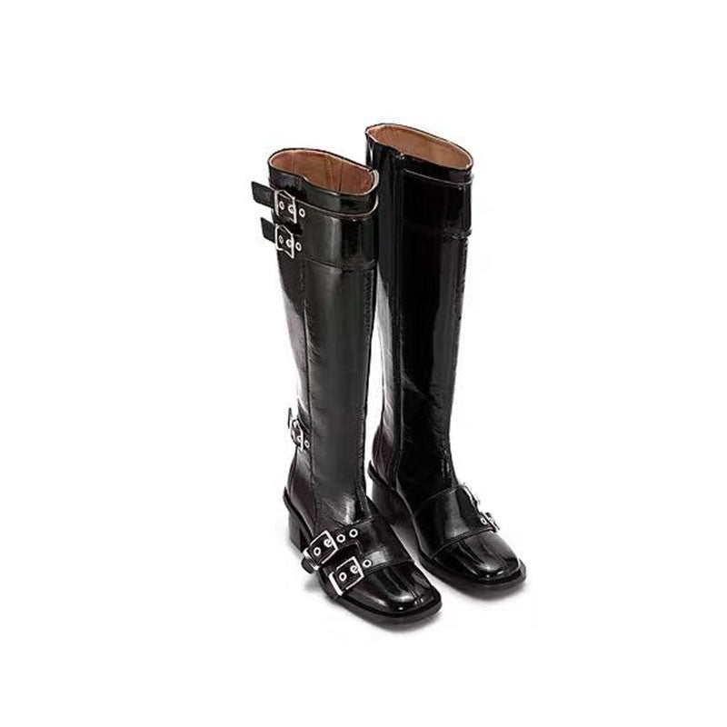 Chic Leather Square Toe Tall Boots