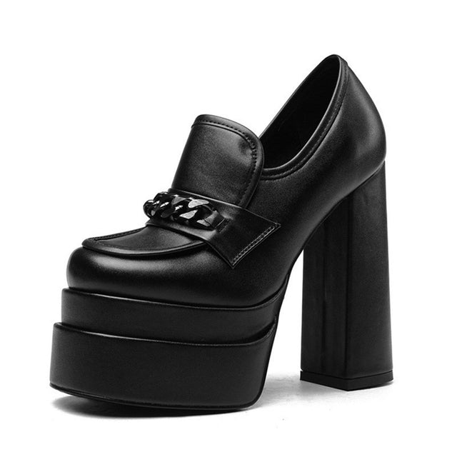 Chic Round Toe Slip-ons Platform Pumps