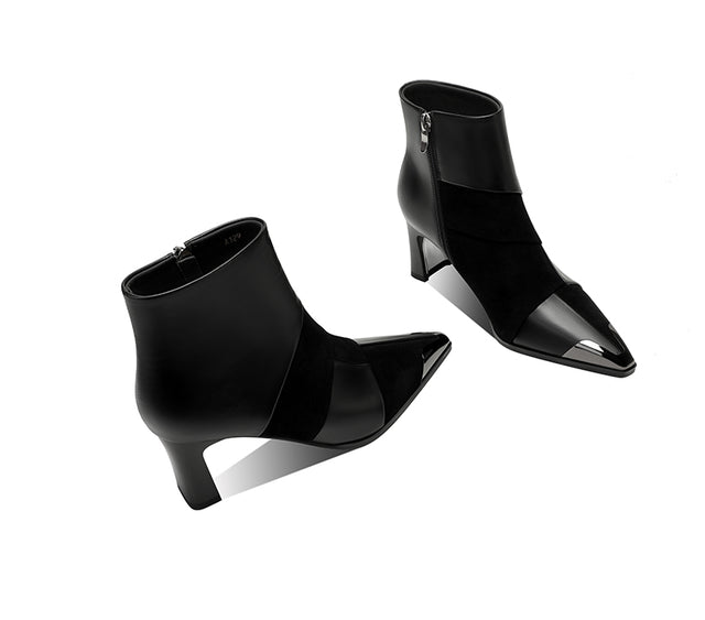 AlliChic Pointed Toe Heel Ankle Boots