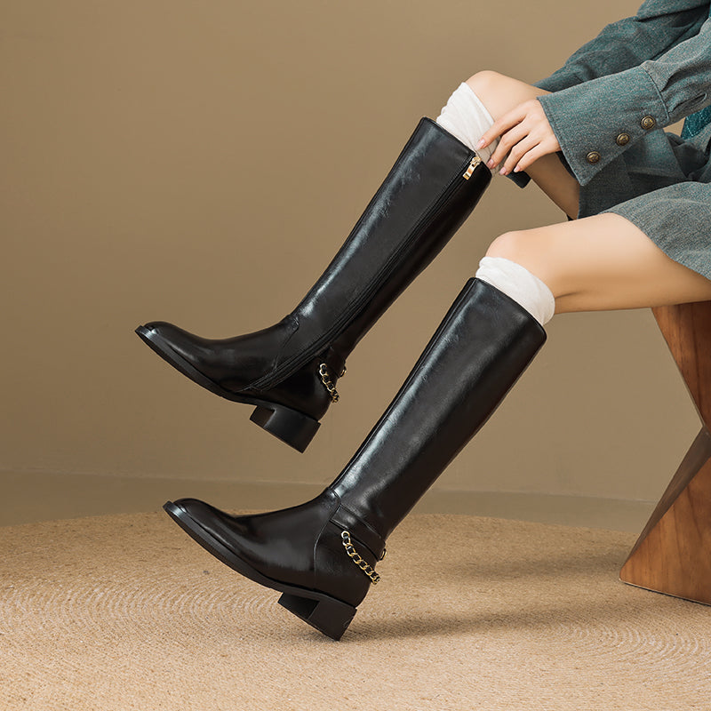 ChicLeather Elegant Zip Knee-High Boots