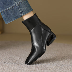 LeatherLux Chic Square Toe Winter Boots