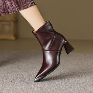 LeatherLux Chic Pointed Toe Winter Boots