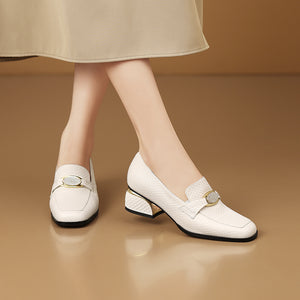 Chic LeatherLux Square Toe Low-med Heels