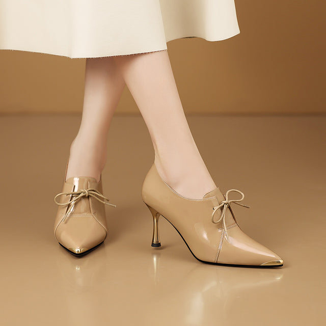 Chic Leather Pointed Toe Slip-on Pumps