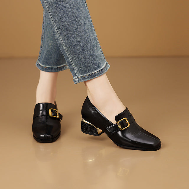 Chic LeatherLux Square Toe Low-med Heels