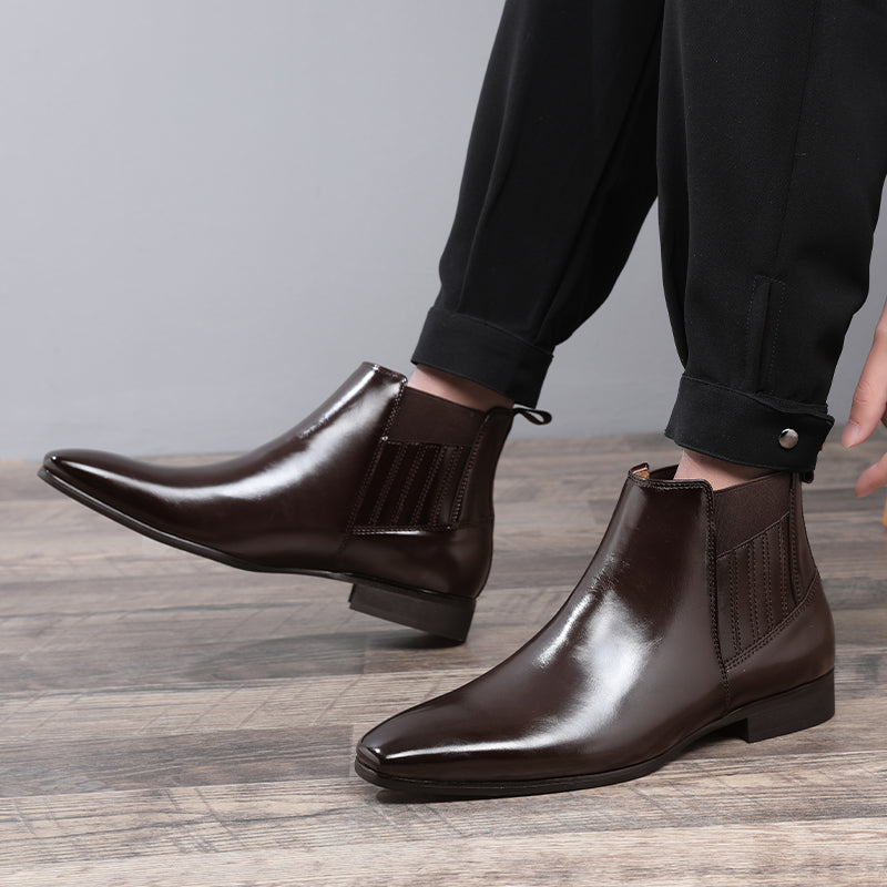 Luxe Serpent Leather Round Toe Chelsea Boots