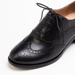 LuxeLeather Chic Retro Oxfords Round Heel