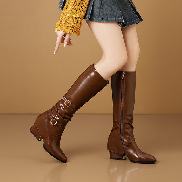 LeatherLux Chic Round Toe Winter Boots