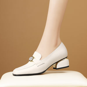 Chic LeatherLux Square Toe Low-med Heels