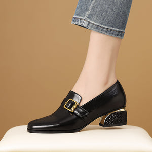 Chic LeatherLux Square Toe Low-med Heels