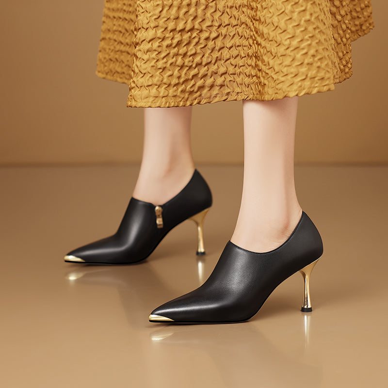 Chic Leather Pointed Toe Slip-on Pumps