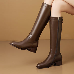 LeatherLux Chic Round Toe Winter Boots