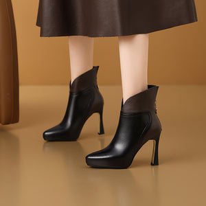 AlliChic Pointed Toe Platform Heel Ankle Boots