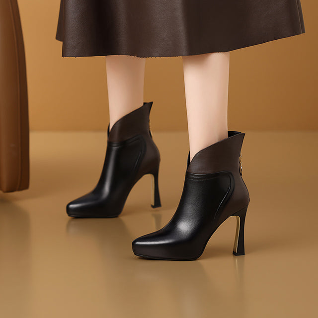 AlliChic Pointed Toe Platform Heel Ankle Boots