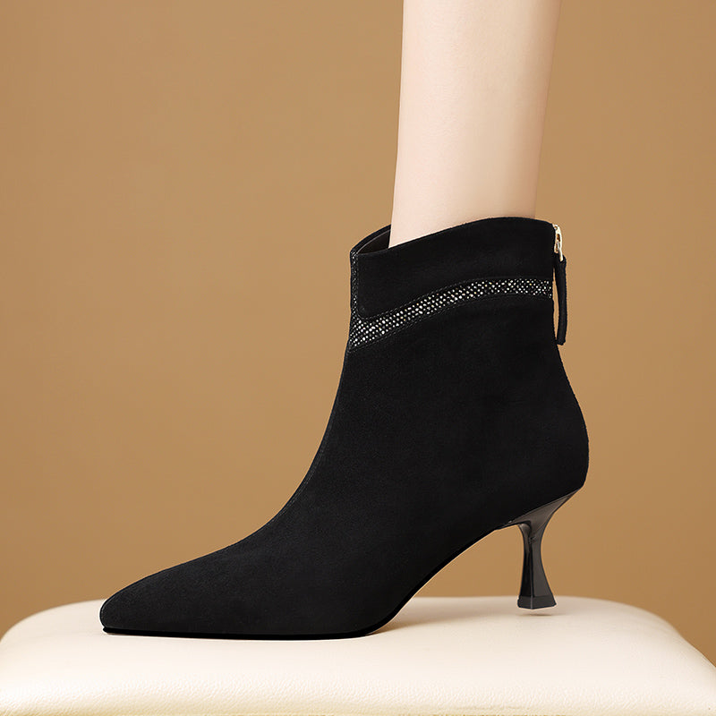 Chic Suede Pointed Toe Zip High Heel Boots