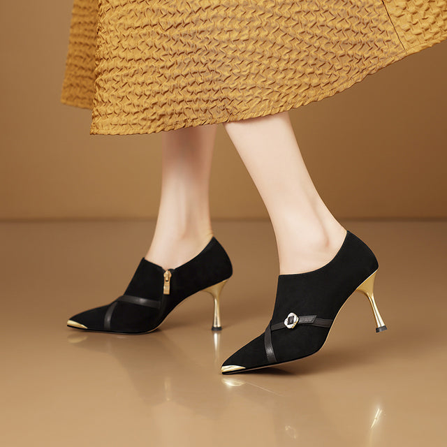 Chic Leather Pointed Toe Slip-on Pumps