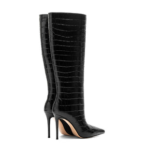 Elegant Long Heel PU Leather Boots