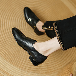 Autumn Chic Leather Brogue Buckle Flats