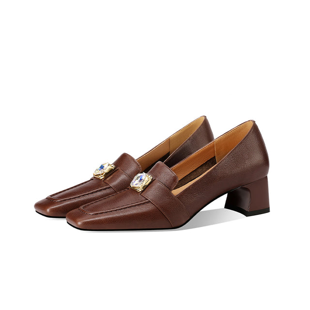 Chic LeatherLux Square Toe Low-med Heels