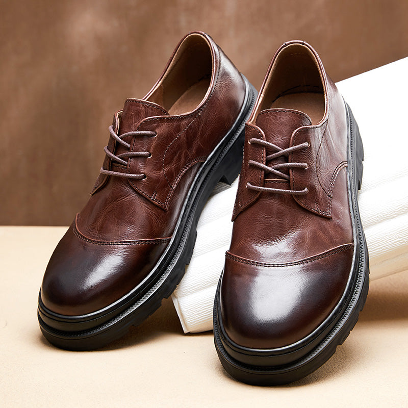 Lavish Leather Lace-Up: Elegant Round Toe Dress Shoes