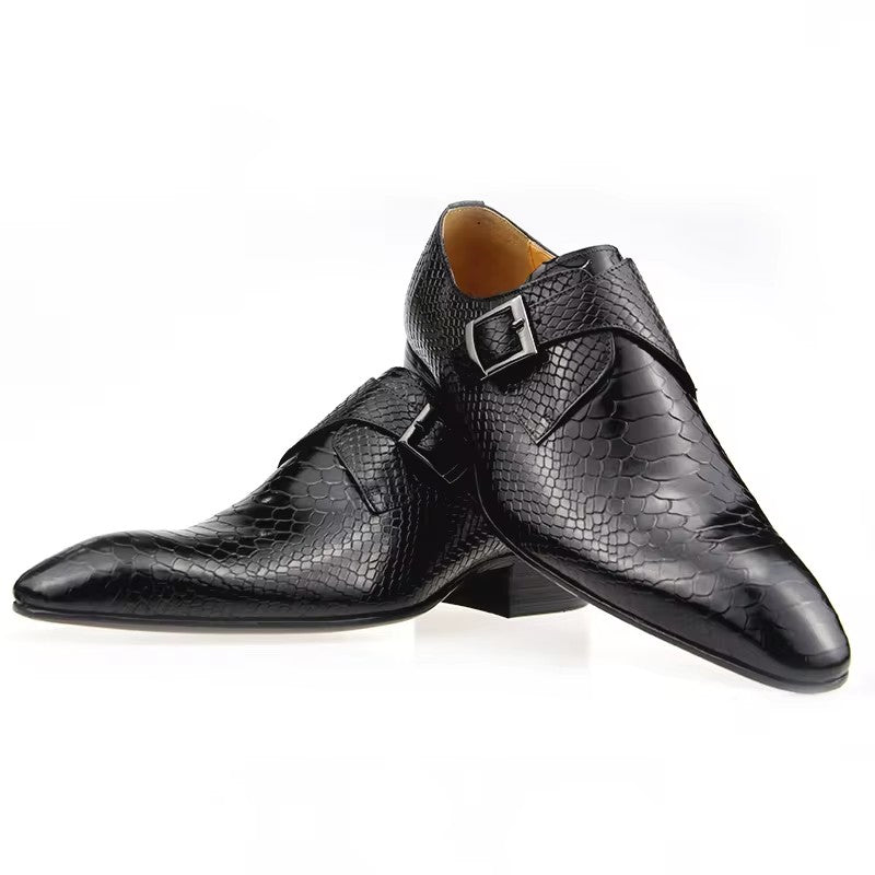 ChicLeather Embossed Monkstrap Dress Shoes