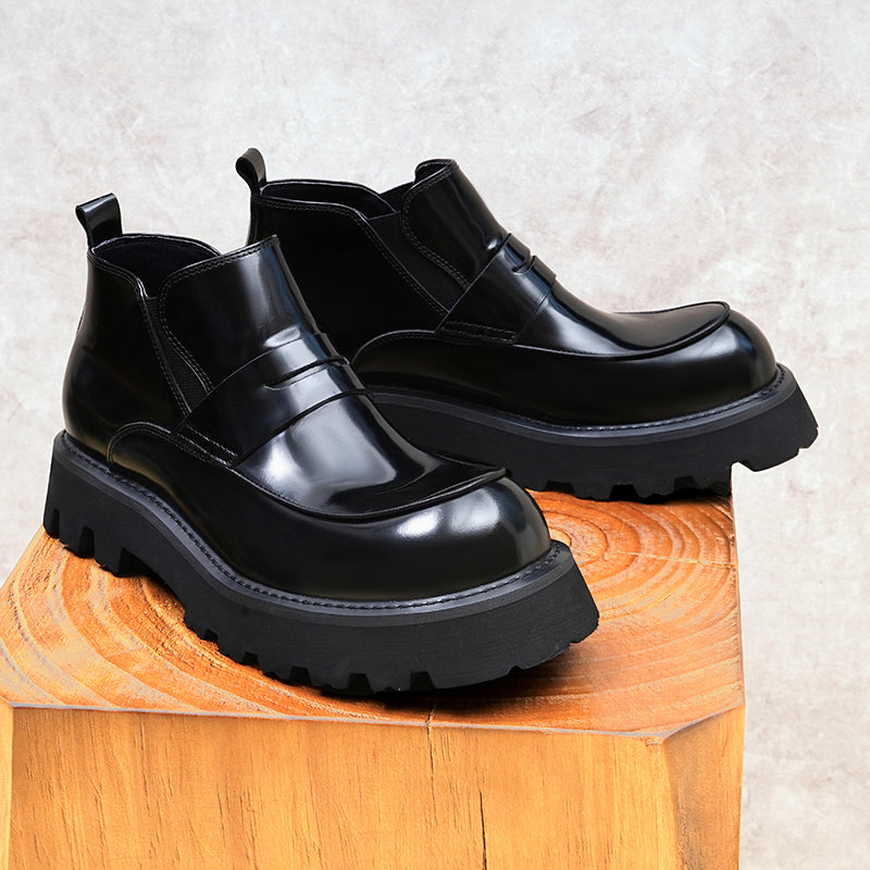 LuxeCroco Chic Slip On Leather Boots